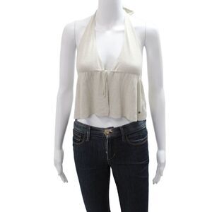 Brownie Women Cropped Sleeveless Top Beige Drawstring Size XS